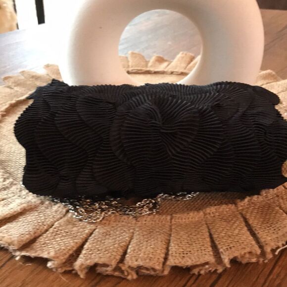 LORREN BELL LAYERED JEWELED HARD CLUTCH BLACK FORMAL WEDDING PROM FEMININE PURSE - Picture 7 of 9